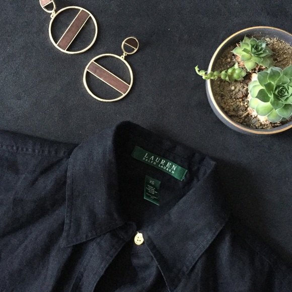 RL Classic Linen Blouse in Black + Gold - Picture 5 of 6